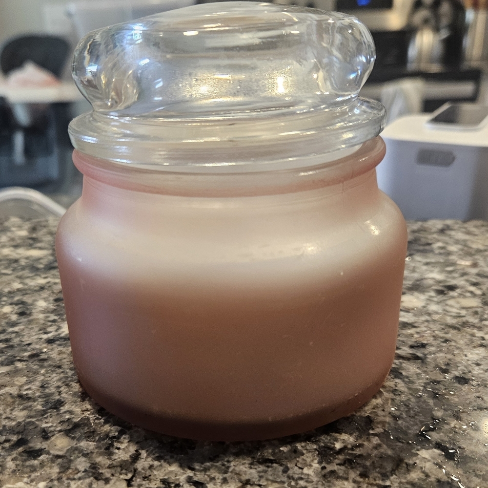 Pink and White Glass Candle Jar